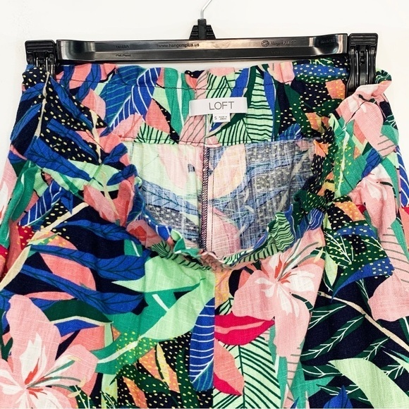 Loft Wide Leg Linen-Blend Tropical Palm Print Pull-On Crop Palazzo Pants, size S - Picture 7 of 8